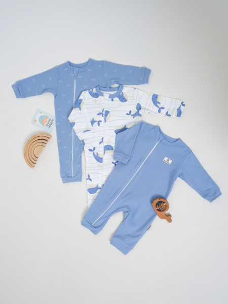 Комбинезон-слип на молнии 3 штуки «Silver kids» (74, Морская сказка)