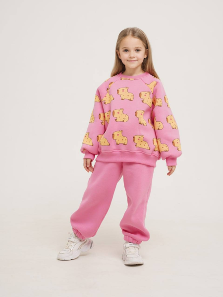 Костюм оверсайз "много капибар" (116, Розовый)