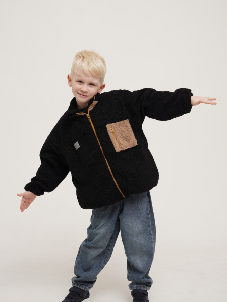 Бомбер оверсайз плюшевый (92, Черный)