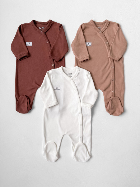 Комбинезон  кнопки в ножку 3 штуки «Silver kids» (74, сахар, тауп грей, гвоздика)